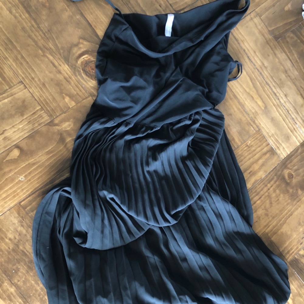 Floor Length Black Pleated Dress